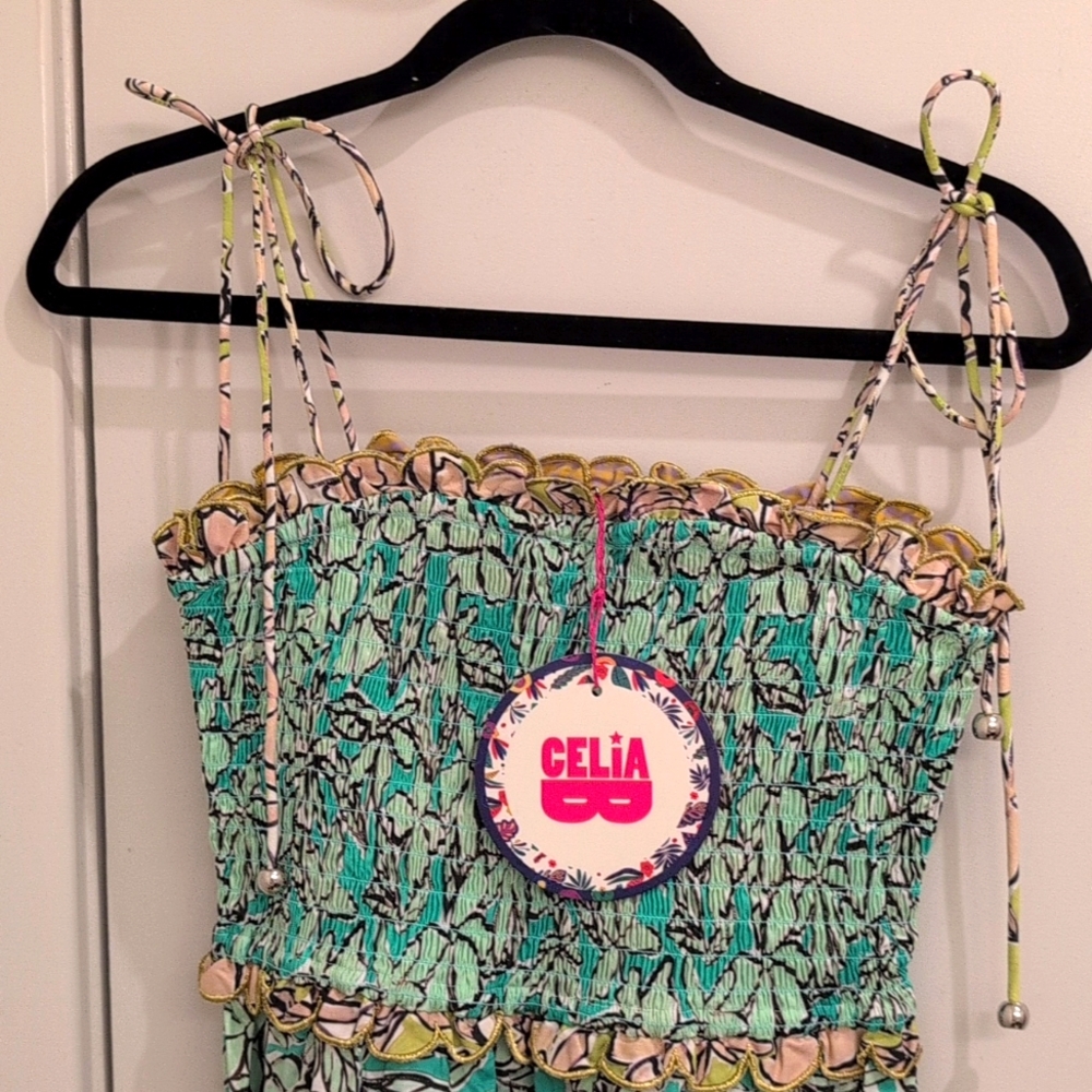 Celia B green and purple smocked dress